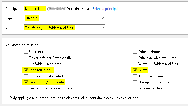 Enable auditing on files